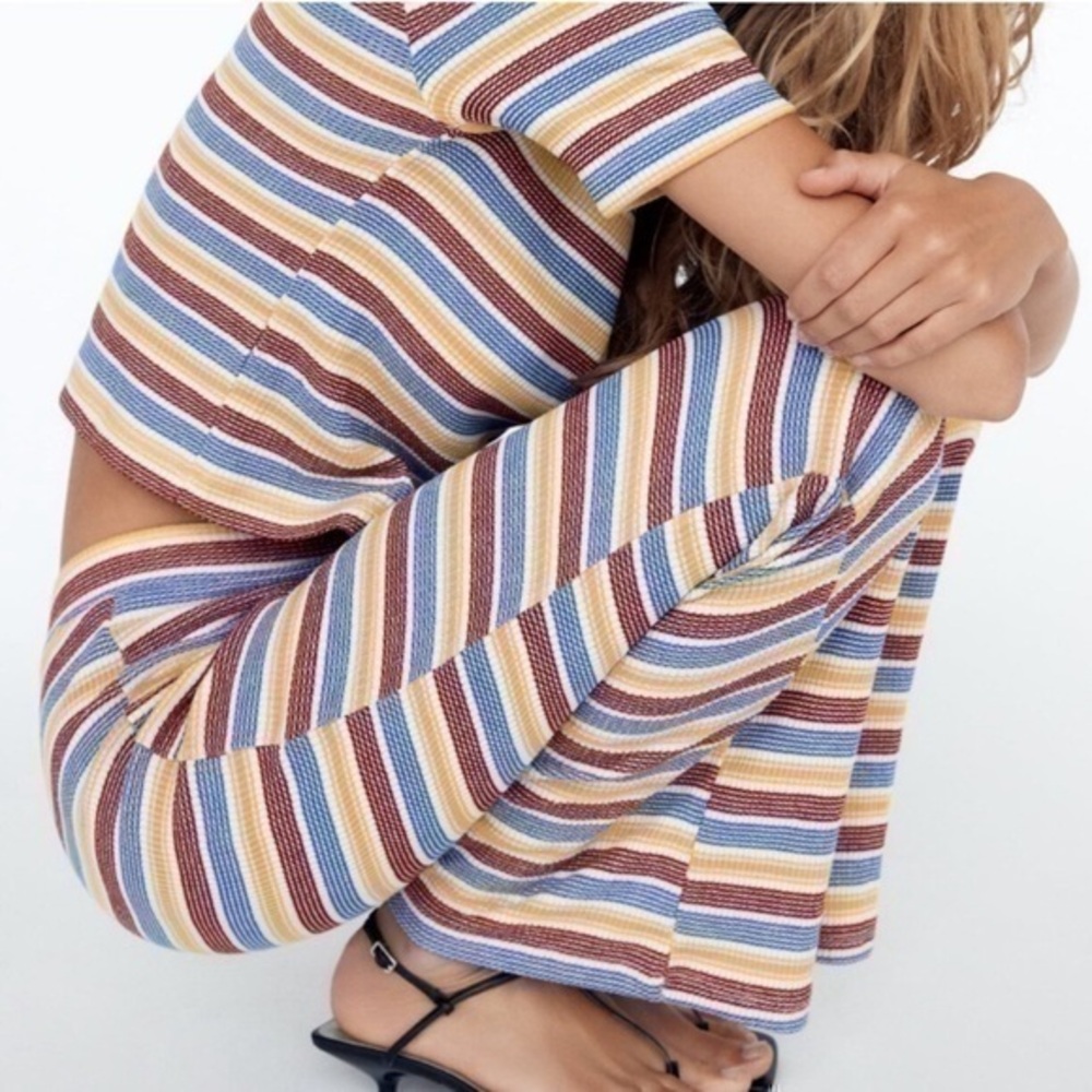 Zara Rib Texture Striped Pull On Flare Pant 💕